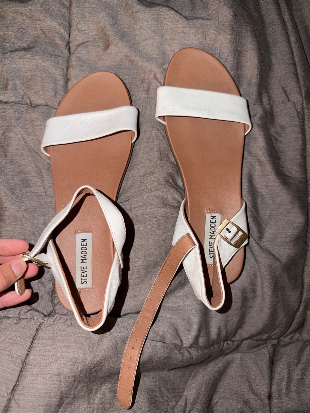 Steve Madden White Leather Ankle-Strap Slide Sandals